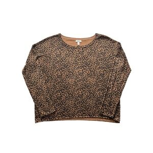 Garnet Hill Sweater Womens Medium Brown‎ Cheetah Print Old Money Pullover Silk
